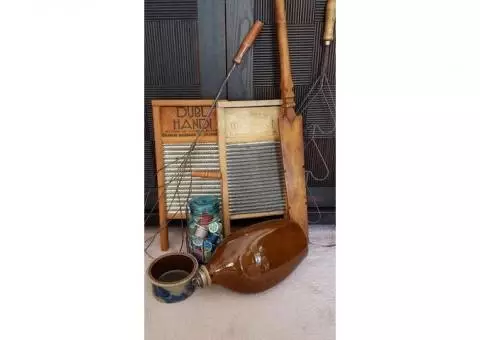 Antique Wood, Metal, Pottery Household Items